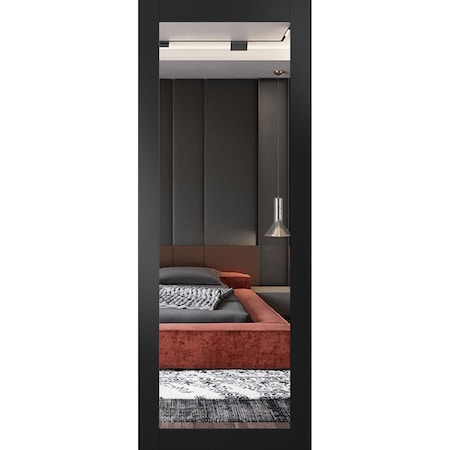 Sartodoors Slab Barn Door Panel, Lucia 1299 Matte Black with Mirror, Sturdy Finished Doors, Pocket Closet Sl LUCIA1299S-BLK-3096