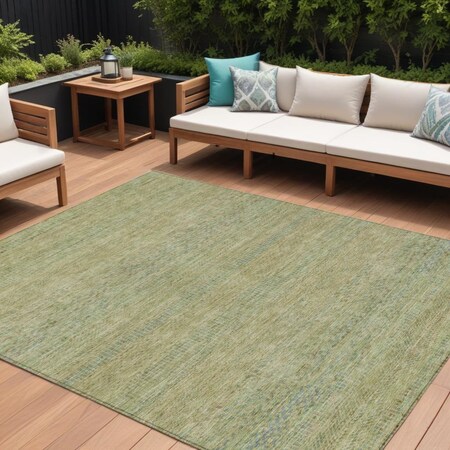 Homeroots 8' X 10' Wheat And Sage Striped Washable Indoor Outdoor Area Rug 615677