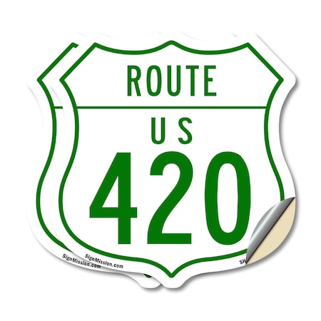 Signmission Route Marker Shield Sign Us 420, 18 inch X 18 inch, Vinyl Decal, 2PK SHI-D-2PACK-18-477