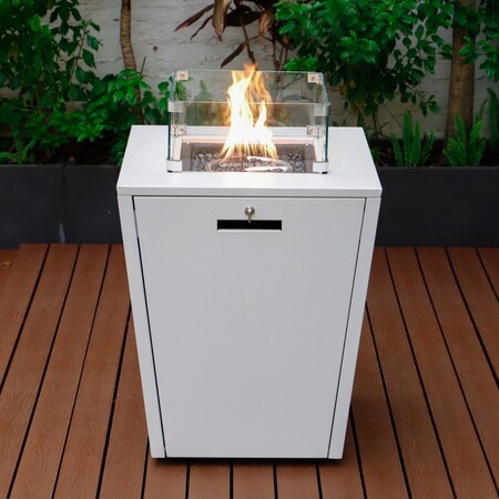 Leisuremod Chelsea Aluminum Patio Modern Propane Fire Pit Side Table, White CF21W