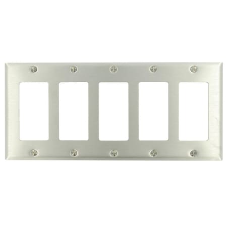 Leviton 5-Gang Decora/GFCI Wallplate, Std, Brass, SS Device Mount 84423-40