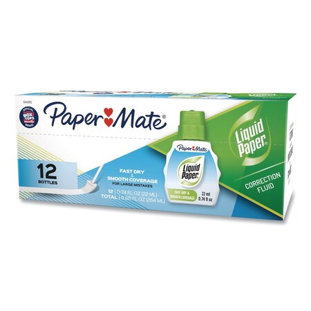 Paper Mate Fast Dry Correction Fluid, 22 ml Bottle, White, PK12 5640115