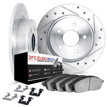 Dynamic Friction Co DFC Rotors-Drilled & Slotted-Silver w/ EURO 5000 Ceramic Brake Pads Incl Hdw 7612-11030