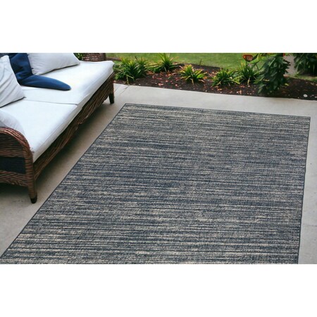 Homeroots 4' X 6' Gray and Blue Striped Stain Resistant Indoor Outdoor Area Rug 531661