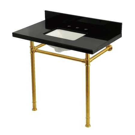 Kingston Brass 36-Inch Black Granite Console Sink with Stainless Steel Legs, 8-Inch, 3-Hole KVPK36227K387