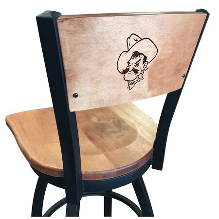 Holland Bar Stool Co 36" Blk Wrinkle Oklahoma State Swivel Bar Stool, Laser Engraved Back L03836BWMedMplAOKStUnMedMpl