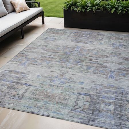 Homeroots 5' X 8' Taupe Blue And Green Abstract Washable Indoor Outdoor Area Rug 604271