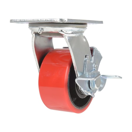 Vestil Polyurethane Swivel With Brake Caster 4 In. Diameter x 2 In. Width 792 Lb. Capacity Red/Black CST-VE-4X2PU-SWB