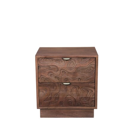 Homeroots 26" Brown Solid Wood Carved Abstract Two Drawer Nightstand 661249