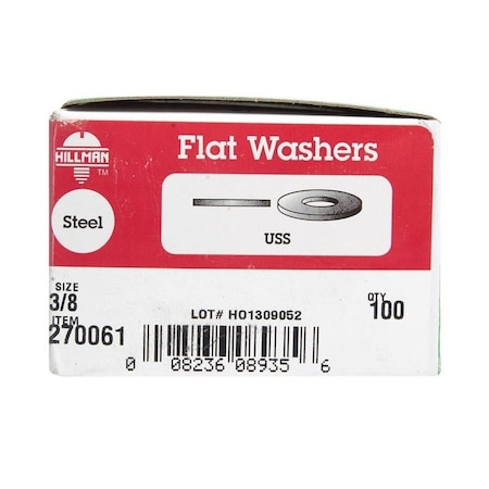 Hillman Zinc-Plated Steel 3/8 in. USS Flat Washer, 100PK 7270061