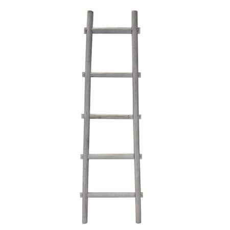 Homeroots 59" Gray Five Step Rustic Weathered Grey Wood Ladder Shelf 379914