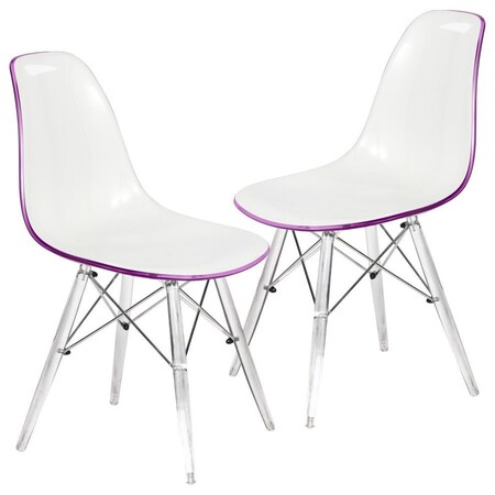 Leisuremod Dover Dining Side Chair with Acrylic Legs, White Purple, 2PK EPC19WPR2