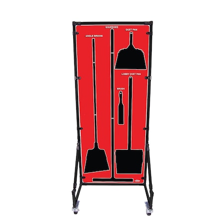 5S Supplies Housekeeping Shadow Board Broom Station V14, Red, Broom, No Text HSB-V14-RED-BO-NO TEXT