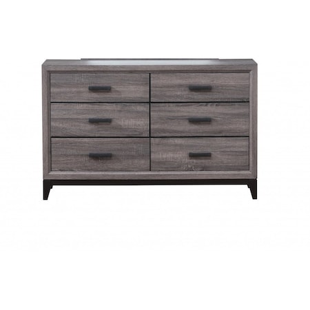Homeroots 58" Gray Solid and Manufactured Wood Six Drawer Double Dresser 478651