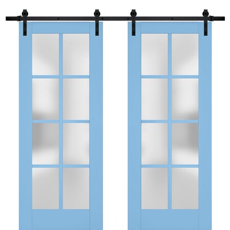 Sartodoors Sturdy Double Barn Door Solid Core Modern Interior VEREGIO7412DB-AQU-36 x 80 (2* 18x80)-Black Rail