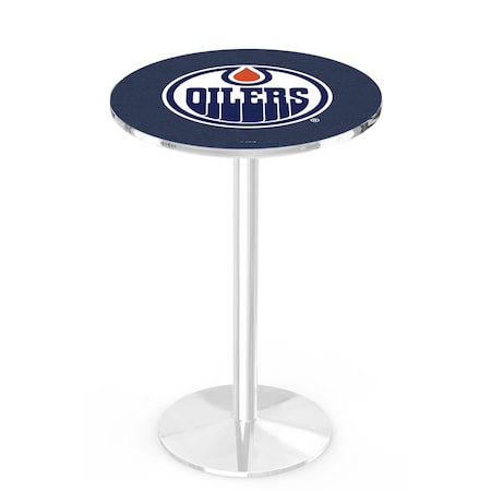 Holland Bar Stool Co 36" Chrome Edmonton Oilers Pub Table, 36" dia. Top L214C3636EdmOil