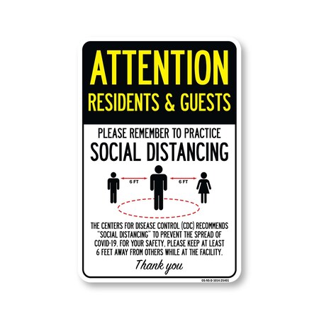 Signmission PSA, Residents And Guests Practice Social Distancing, 14in X 10in Decal, OS-NS-D-1014-25401 OS-NS-D-1014-25401