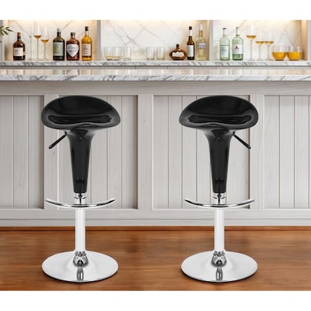 Homeroots Set of 2-Black and Silver Heavy Duty Plastic and Metal Low Back Adjustable Height Swivel Bar Chairs 568244