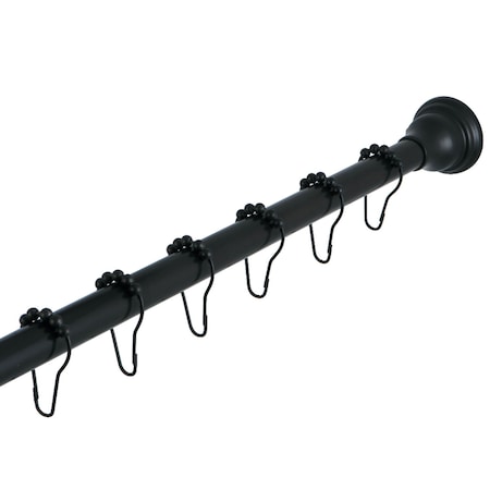 Kingston Brass 60"-72" Stainless Steel Adjustable Tension Shower Curtain Rod with Rings, Matte Black KSR110