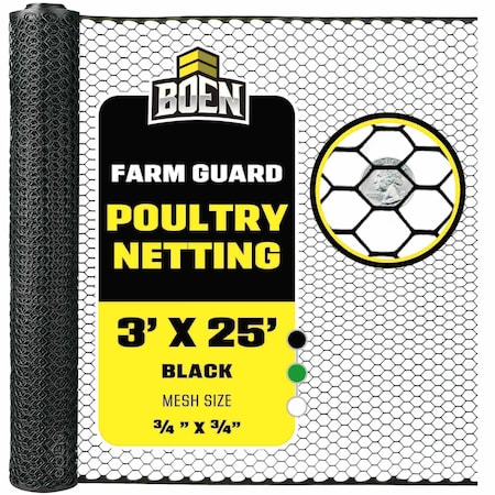 Boen Poultry Hex Netting, Black, 3 ftX25 ft PF-40003