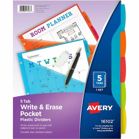 Avery Durable Plastic 5-Tab Write and Erase 16102