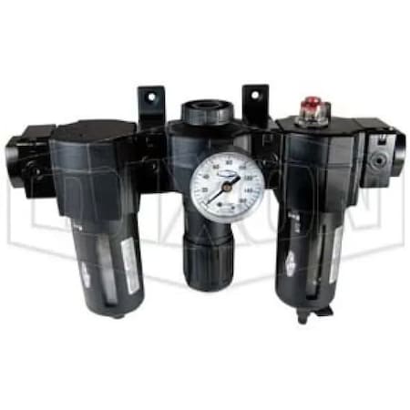 Dixon Norgren by Standard Combination Unit, 3/8 in Port, 110 SCFM Flow Rate, Polycarbonate Bowl, 150 psi E74-3M