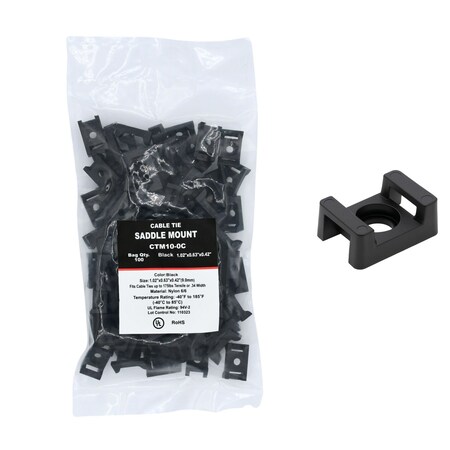 Cable Ties Unlimited Cable Tie Saddle Mount, Mounting Base, No. 10 Screw, Nylon 6/6, UV Resistant, Black, 100PK CTM10-0C