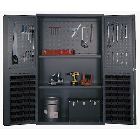 Quantum Storage Systems GRAY STORAGE CABINET W/64 BLACK BINS QSC-4805BK