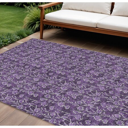 Homeroots 9' X 12' Purple Eggplant And Ivory Floral Washable Indoor Outdoor Area Rug 581922