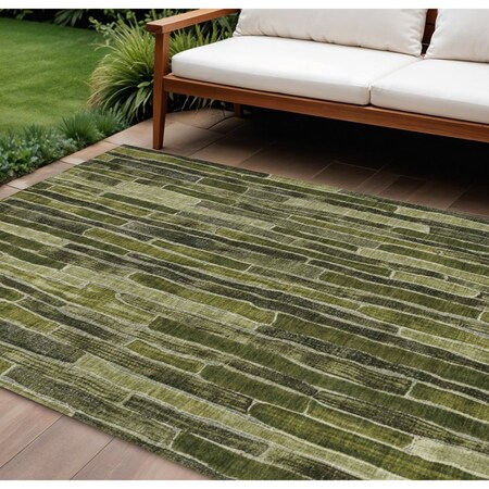 Homeroots 8' X 10' Olive Green And Dark Olive Green Striped Washable Indoor Outdoor Area Rug 608961