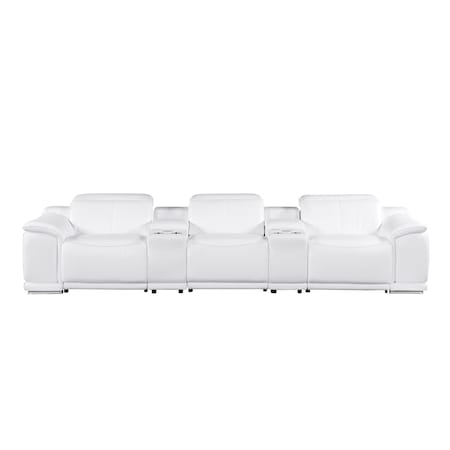 Homeroots 134" White Italian Leather Reclining Metal USB Sofa 720298