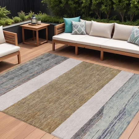 Homeroots 9' X 12' Brown Ivory And Blue Abstract Washable Indoor Outdoor Area Rug 615276