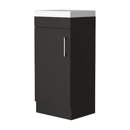 Homeroots 16" Black Wood Freestanding Single Door Bathroom Vanity With White Sink 479254