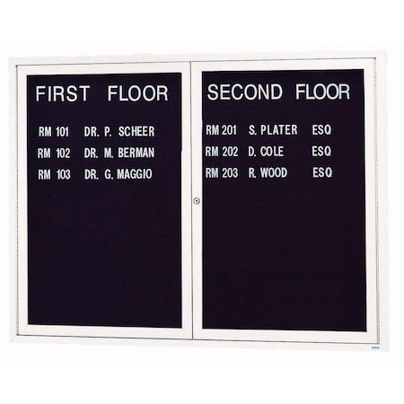 Aarco Enclosed Letter Board Directory w/ Powder Coated White Aluminum Frame, 36''Hx48''W, 2 Doors ADC3648W