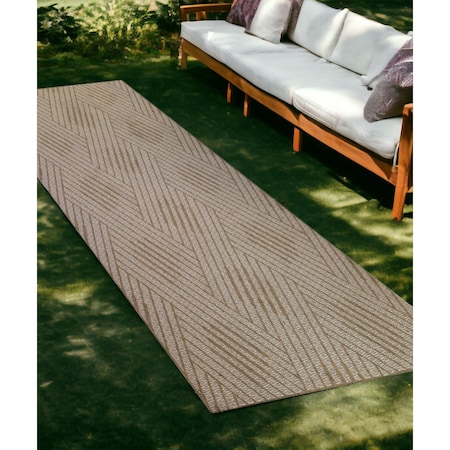 Homeroots 8' Runner Beige Geometric Stain Resistant Indoor Outdoor Runner Rug 531629