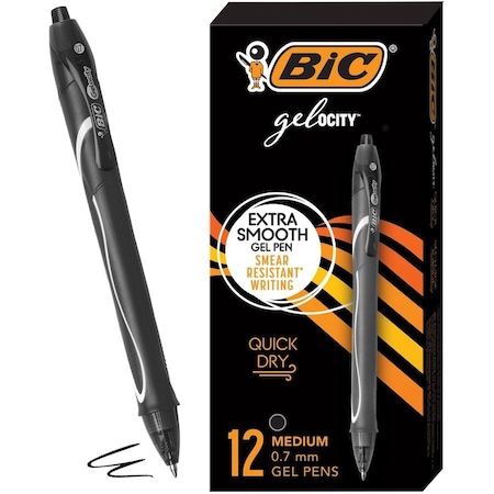 Bic Gel-ocity Quick Dry Retractable Gel Pens, Black, 12PK RGLCG11-BLK