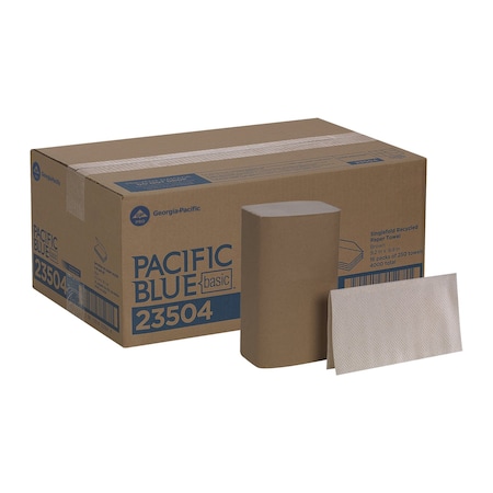 Georgia-Pacific Pacific Blue Basic Single Fold Paper Towels, 1 Ply, 250 Sheets, Brown, 16 PK 23504