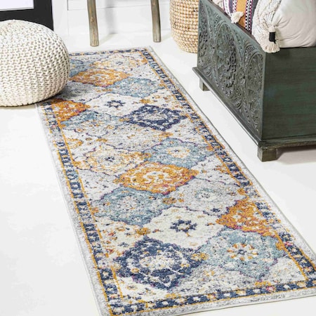 Jonathan Y Kirman Bohemian Medallion Light Gray/Blue/Orange 2 ft. x 8 ft. Runner Rug MDP214A-28