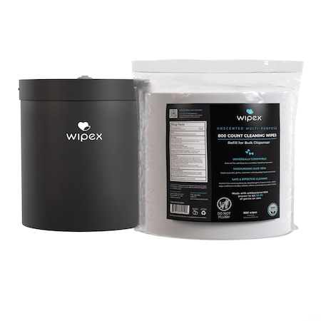 Wipex Plastic-Free Sanitizing Wipes 800ct Bundle, 1 Refill Roll + Black Wall Dispenser, 800 Wipes WX72266BWD1BZR