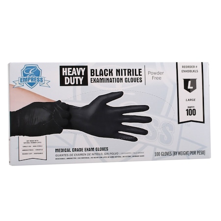 Empress Heavy Duty Nitrile Glove Large, Black, 5 mil Exam Grade, 1000PK ENHDBLKL5