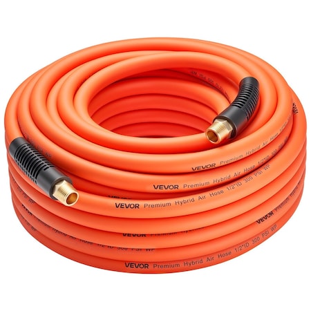 Vevor Air Hose 1/2 inx100ft Hybrid Air Hose with 1/2 inch Solid MNPT Bras Fittings HAH12100