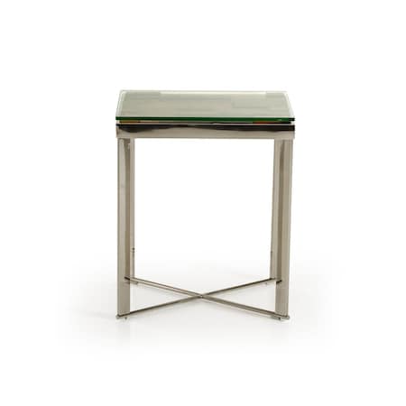 Homeroots 22" Silver and Brown Reclaimed Wood Glass and Steel Square End Table 283176