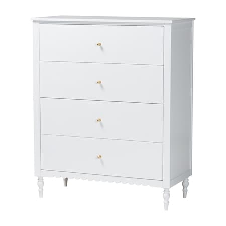 Baxton Studio Roni Modern White Wood 4-Drawer Chest with Scalloped Edges 256-14084-ZORO
