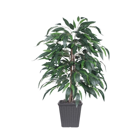 Vickerman 4 ft. Artificial Mango Bush in Square Gray Container, Green TBU2840-SG