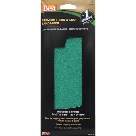 Do It Best 3-1/2'' x 9-1/2'' 80G Premium Hook And Loop Sandpaper, 6 Count 7243004