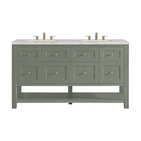 James Martin Vanities Breckenridge 60 in. Double Vanity, Smokey Celadon, w/ 3 CM Eternal Jasmine Pearl Quartz Top 330-V60D-SC-3EJP