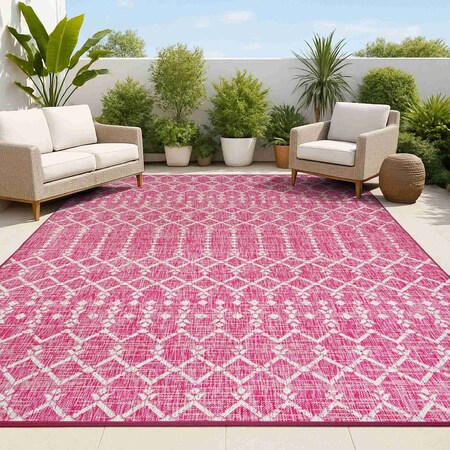 Jonathan Y Ourika Moroccan Geometric Textured Weave Fuchsia/Light Gray 5 ft. x 8 ft. Indoor/Outdoor Area Rug SMB108Q-5