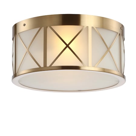 Jonathan Y Cadence 13 in. Drum Metal/Glass Flush Mount, Brass Gold JYL7453A