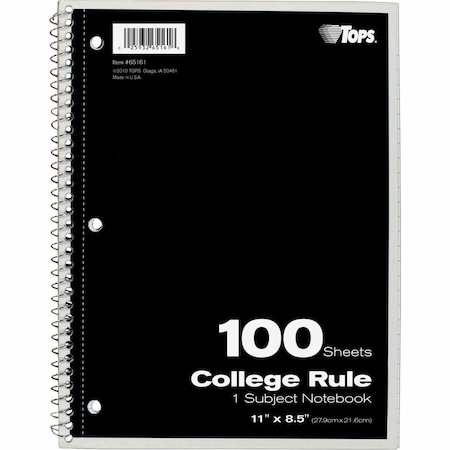 Tops 11 x 8-1/2" Wirebound Notebook, College Rule, Blue, 100 Pg TOP65161