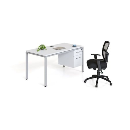 Boss Office Products BOSS 48" x 24" White Desk Top, Silver Steel Frame with File Drawers SGSD002-110-WT